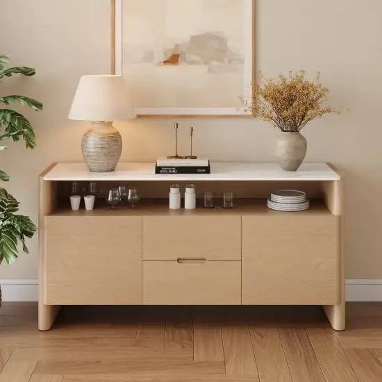 Arvona 160 cm Sintered Stone Sideboard with Open Storage & Adjustable Shelves