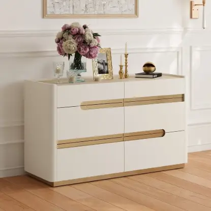 Horva 47" Faux Travertine Sintered Stone 6-Drawer Dresser