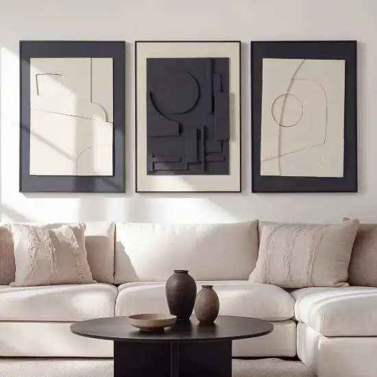 3-Piece 3D Textured Abstract Wall Art Set with Alloy Frames 70cm Tall – AUD-H3129