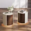Modern Saddle Leather 2-Drawer Nightstand with Charging Station & Light