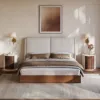 Modern Saddle Leather 2-Drawer Nightstand with Charging Station & Light