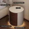 Modern Saddle Leather 2-Drawer Nightstand with Charging Station & Light