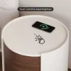 Modern Saddle Leather 2-Drawer Nightstand with Charging Station & Light