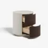 Modern Saddle Leather 2-Drawer Nightstand with Charging Station & Light