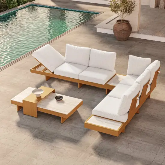 Tevara 4-Piece Outdoor Sintered Stone & Aluminium Modular Sofa Set with Coffee Table