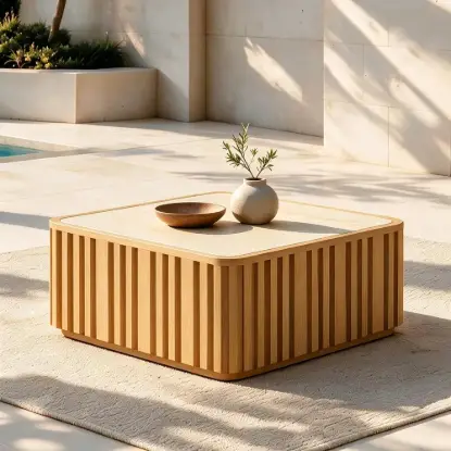 Picture of Flutera Fluted Aluminium Outdoor Coffee Table with Sintered Stone Top