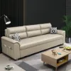 233cm King Faux Leather Pull-out Sleeper Sofa with Storage and Side Pockets – AUD-H3136