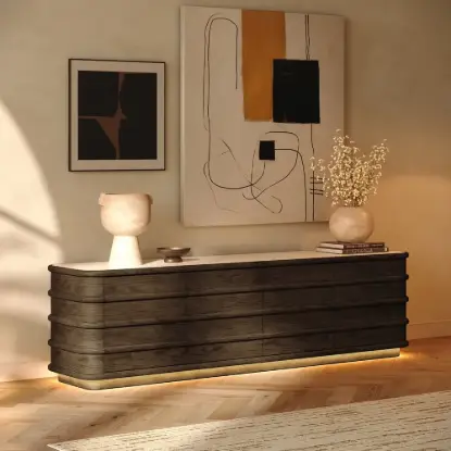 Picture of 80" Ash Wood Walnut TV Stand with Sintered Stone Top
