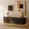80" Ash Wood Walnut TV Stand with Sintered Stone Top
