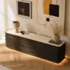 80" Ash Wood Walnut TV Stand with Sintered Stone Top
