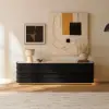 80" Ash Wood Black TV Stand with Sintered Stone Top