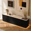 80" Ash Wood Black TV Stand with Sintered Stone Top