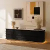 80" Ash Wood Black TV Stand with Sintered Stone Top
