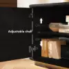 80" Ash Wood Black TV Stand with Sintered Stone Top
