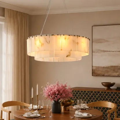 8-Light Tiered Chandelier Alabaster-Look 62cm