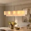 12-Light Linear Chandelier Alabaster-Effect 2-Tier Dining Chandelier 102cm