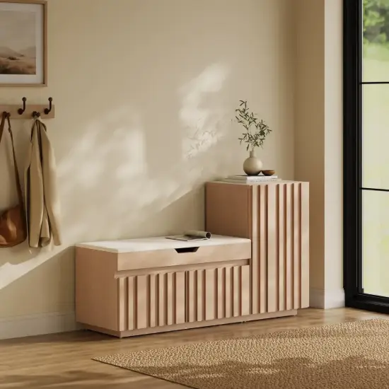 Picture of Aura 47” Wooden Shoe Storage Bench with Right-Side Cabinet for Entryway – AUD-H3142
