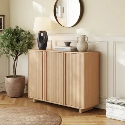 Lineva 48" Ash Wood Veneer Shoe Storage Fluted Entryway Cabinet – AUD-H3146