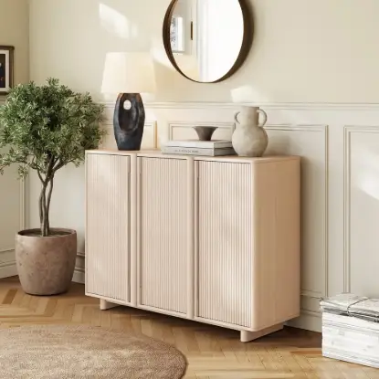 Lineva 48" Ash Wood Veneer Shoe Storage Fluted Entryway Cabinet – AUD-H3147