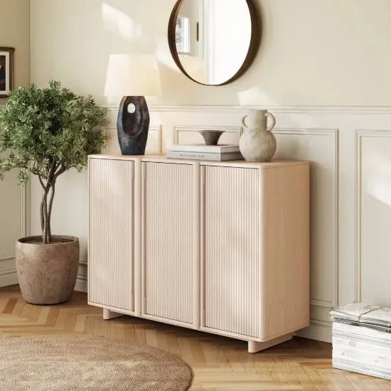 Lineva 48" Ash Wood Veneer Shoe Storage Fluted Entryway Cabinet – AUD-H3147
