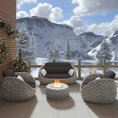 Cocaro 5-Piece Winter Outdoor Smokeless Fire Pit Sofa Set with Coffee Table and Chairs