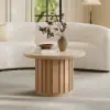 Aura Ash Wood Slatted Round Coffee Table with Sintered Stone Top – Natural