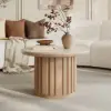 Aura Ash Wood Slatted Round Coffee Table with Sintered Stone Top – Natural