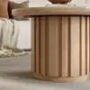 Aura Ash Wood Slatted Round Coffee Table with Sintered Stone Top – Natural