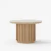 Aura Ash Wood Slatted Round Coffee Table with Sintered Stone Top – Natural