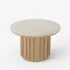 Aura Ash Wood Slatted Round Coffee Table with Sintered Stone Top – Natural
