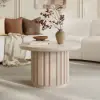Aura Ash Wood Slatted Round Coffee Table with Sintered Stone Top – Whitewash