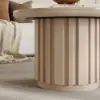 Aura Ash Wood Slatted Round Coffee Table with Sintered Stone Top – Whitewash