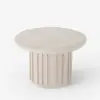 Aura Ash Wood Slatted Round Coffee Table with Sintered Stone Top – Whitewash