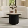 Aura Ash Wood Slatted Round Coffee Table with Sintered Stone Top – Black