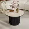 Aura Ash Wood Slatted Round Coffee Table with Sintered Stone Top – Black