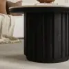 Aura Ash Wood Slatted Round Coffee Table with Sintered Stone Top – Black