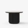 Aura Ash Wood Slatted Round Coffee Table with Sintered Stone Top – Black