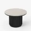 Aura Ash Wood Slatted Round Coffee Table with Sintered Stone Top – Black