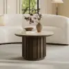 Aura Ash Wood Slatted Round Coffee Table with Sintered Stone Top – Smoked Brown