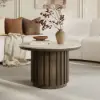 Aura Ash Wood Slatted Round Coffee Table with Sintered Stone Top – Smoked Brown