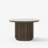 Aura Ash Wood Slatted Round Coffee Table with Sintered Stone Top – Smoked Brown