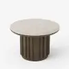 Aura Ash Wood Slatted Round Coffee Table with Sintered Stone Top – Smoked Brown