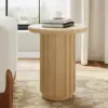 Aura Ash Wood Fluted Round Side Table with Sintered Stone Top – Natural