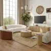 Aura Ash Wood Fluted Round Side Table with Sintered Stone Top – Natural