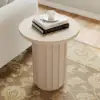 Aura Ash Wood Fluted Round Side Table with Sintered Stone Top – Whitewash