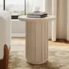 Aura Ash Wood Fluted Round Side Table with Sintered Stone Top – Whitewash