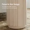 Aura Ash Wood Fluted Round Side Table with Sintered Stone Top – Whitewash