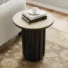 Aura Ash Wood Fluted Round Side Table with Sintered Stone Top – Black
