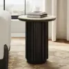 Aura Ash Wood Fluted Round Side Table with Sintered Stone Top – Black