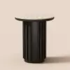 Aura Ash Wood Fluted Round Side Table with Sintered Stone Top – Black